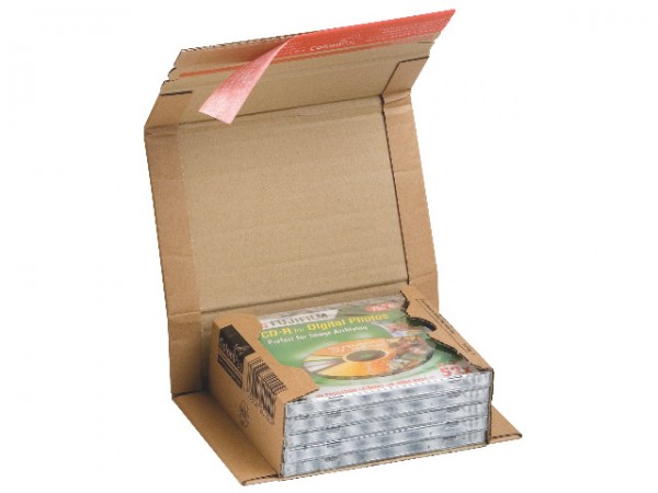 Versandkarton CDs/DVDs 14,7x12,6x5,5cm braun Wellpappe selbstklebend, ColomPac CP020.01