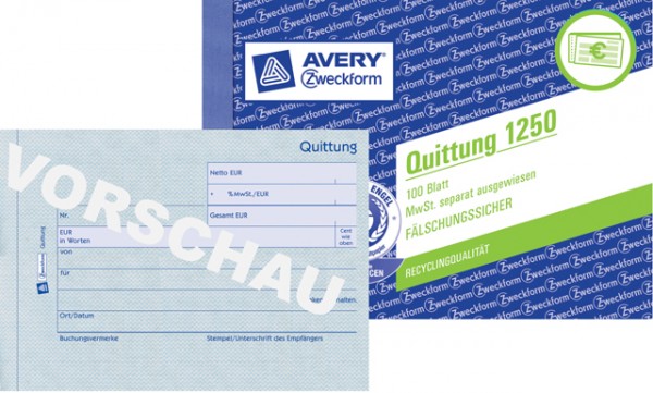 ZWECKFORM QUITTUNG A6 100BL. UWS QUER RECYCLING