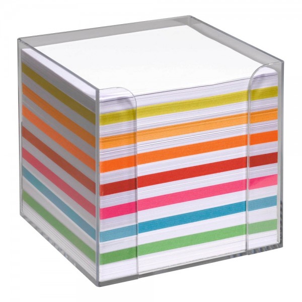 Notizzettelbox 9,5x9,5x9,5cm folia transp.farbig inkl. 700 Notizzettel lose farbig sortiert