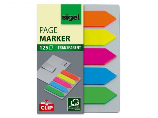 Haftmarker Pfeile 52x82mm Sigel mit Clip farbig Grün,Blau,Violett, Gelb und Orange,5 Block/Pack