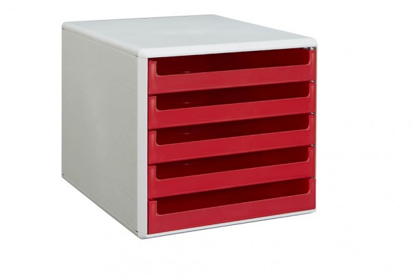 Schubladenbox mit 5 Schubladen offen rot Maße (BxTxH):28,4x35,9x26,0cm