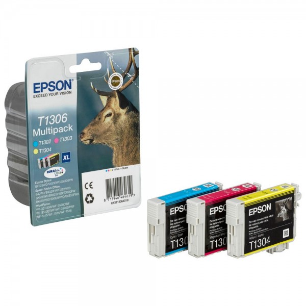 Epson Tintenpatrone T1306 Multipack 3 St./Pack Farbe: cyan, magenta, gelb,Inhalt: 3 x 10,1 ml