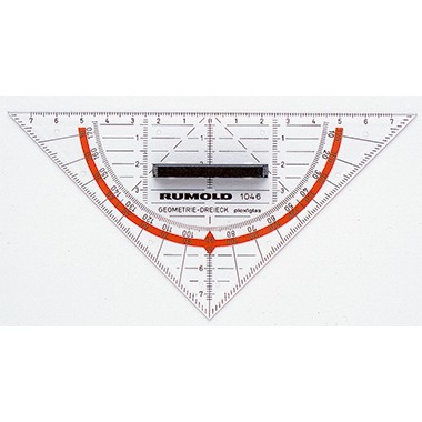 Geo-Dreieck 16cm mit Griff Rumold transparent mit farbig hinterlegten Winkelgraden
