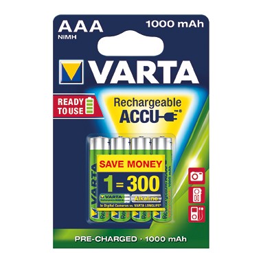 Batterie Akku Micro AAA Varta Recharge Power 1,2 V , 1.000 mAh , 4 St./Pack