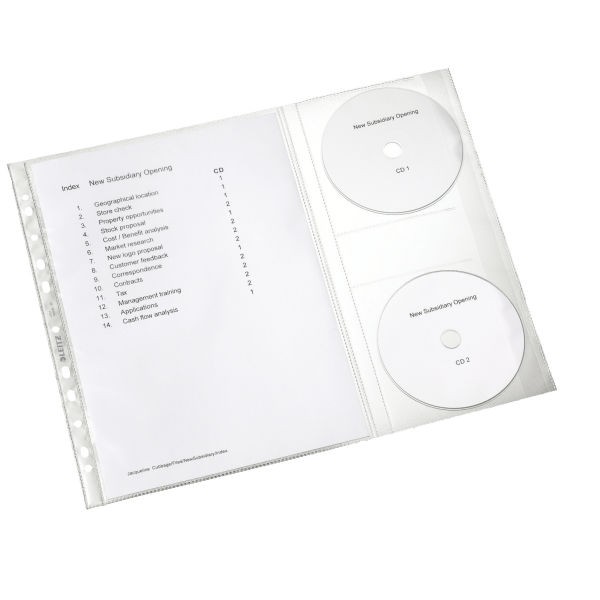 Prospekthülle A4 oben offen 0,13mm farblos rechts mit CD-Klappe für 2 CD`s, 5 St./Pack