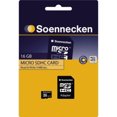 Speicherkarte Soennecken microSDHC 16GB mit Adapter Class 4
