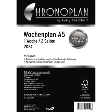 Chronoplan Wochenplan A5 1 Woche/2 Seiten 2024