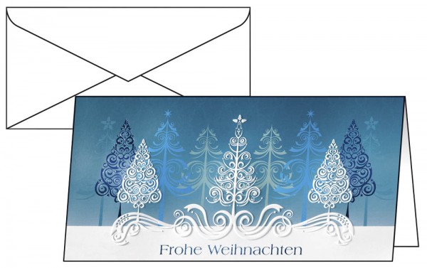 Faltkarten DIN lang 220g/qm Blue Trees 10 St./Pack / Weihnachtsmotiv