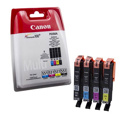 Canon Tintenpatrone CLI551 Multipack 4 St./Pack. schwarz, cyan, magenta, gelb, Inhalt: 4 x 7 ml