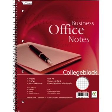 Collegeblock A4 kariert 70g/m² 80 Blatt mit Rand Buisness OFFICE Notes