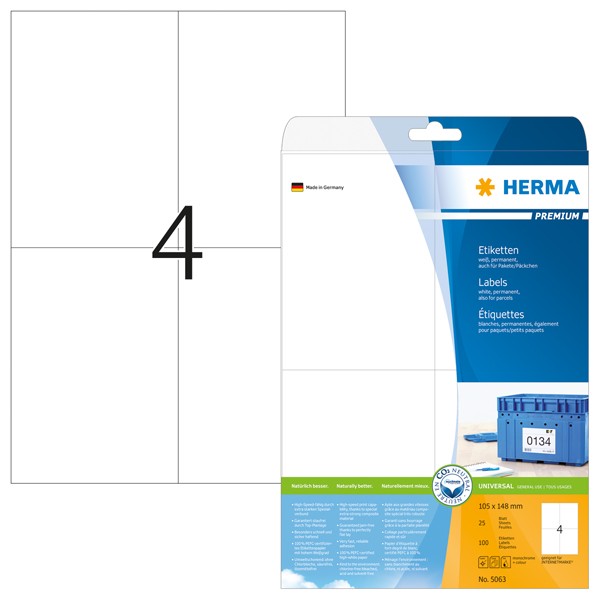 Etikett 105x148mm PREMIUM weiß 25BL./100 Etiketten