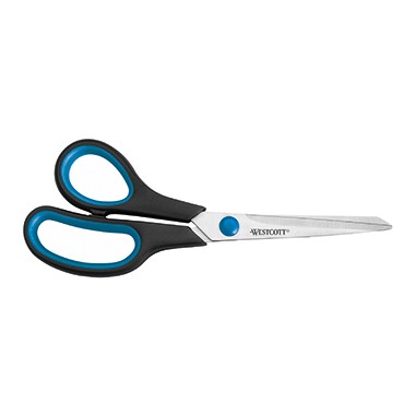 Schere 20cm Westcott Easy Grip Linkshänder Langauge, Griff schwarz/blau