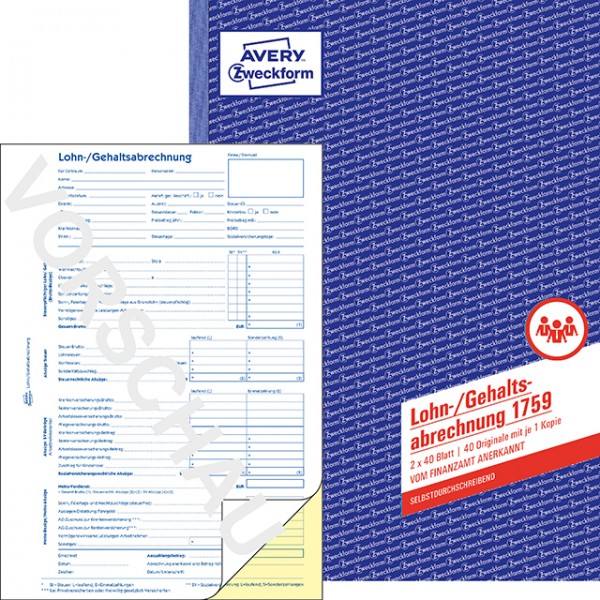 Zweckform Lohn/Gehaltsabrechnung A4 2x40 Blatt selbstdurchschreibend / Durchschlag gelb