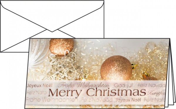 Faltkarten DL 220gr/m² Christmas Glitter Kupferprä 10+10St./Karte+Umschlag, Weihnachtskarte