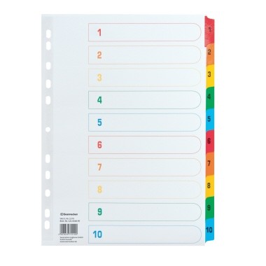 Register A4 1-10 Karton farbige Taben 170 g/m² , Mit mylar-verstärkte Taben
