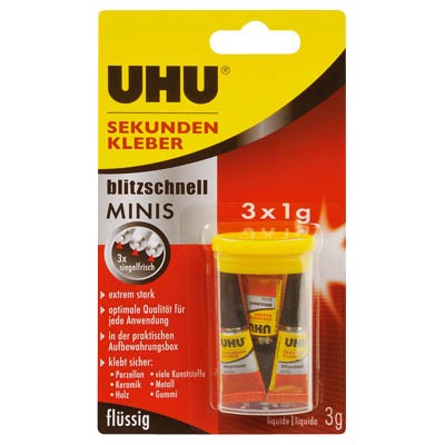 Sekundenkleber UHU blitzschnell MINIS Tube 3 x 1 g/Pack