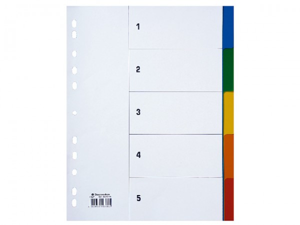 Register A4 blanko 5-teilig Plastik PP farbig Registerdeckblatt Papier weiß