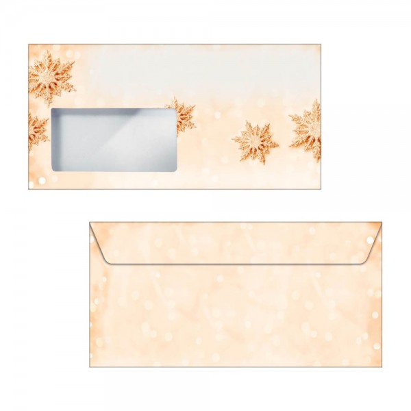 Briefumschlag DL m. Fenster 90gr.Golden Snowflakes 50 St./Pack/ Weihnachts-Motiv