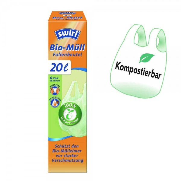 Müllbeutel 20 l Bio-Müll Folienbeutel hellgrün 100% kompostierbare Folie, 6 St./Pack , swirl