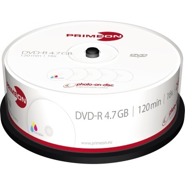 DVD-R PRIMEON 4,7GB 120min bedruckbar Schreibgeschwindigkeit: 16x, 25-er Spindel