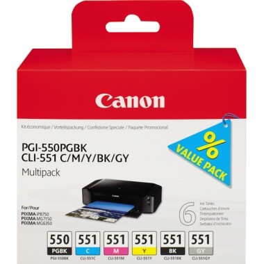 Canon Tintenpatrone PGI550BK/CLI551CLI Multipack Farbe: schwarz, cyan, magenta, gelb,grau