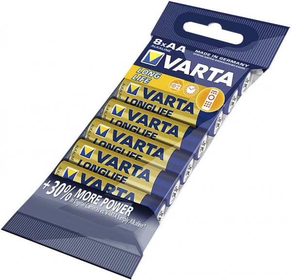 Batterie Mignon AA Varta Longlife 8 St./Pack Alkali-Mangan, LR6, 1,5 V / 190214800