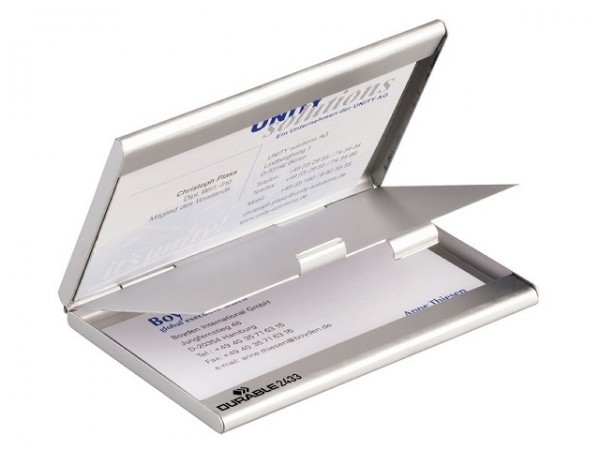 Visitenkartenetui BUSINESS CARD BOX DUO mattsilber bis zu einer Kartengröße von 90 x 55 mm