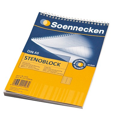 Stenoblock A5 liniert 60g/m² Mittellinie 40 Blatt mit Spirale oben , weiß