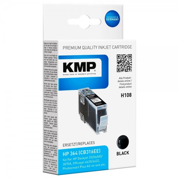 Tintenpatrone KMP H108 wie HP 364 CB316EE schwarz Füllmenge 15,0ml,kompatibel - inklusive Chip