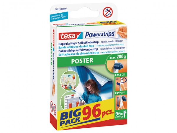 Powerstrips Tesa Poster 96 Strips spurlos ablösbar , max. Tragkraft 200g