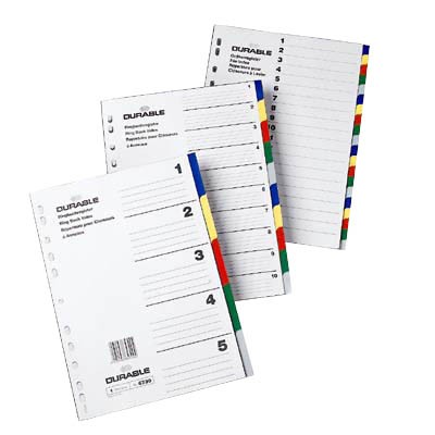 Register A4 blanko 5-teilig Plastik PP farbig mit farbigen Taben