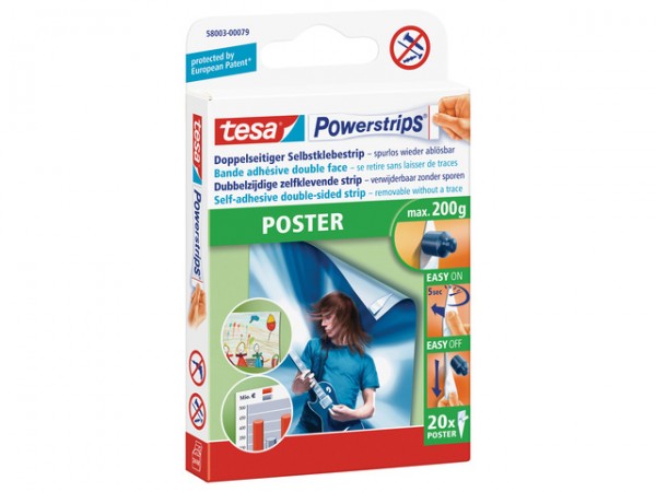 Powerstrips Tesa Poster 20 Strips spurlos ablösbar , Tragkraft max. 200g