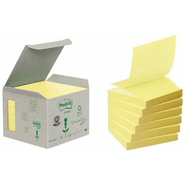 Haftnotiz 76x76mm Post-it® Z-Notes Recycling gelb 100 Bl./Block, 6 Block/Pack