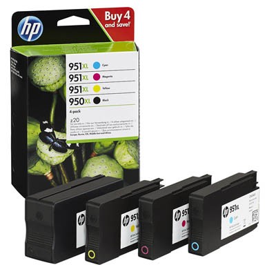 HP Tintenpatrone 950XL+951XL 4 St./Pack. 1x2300 Seiten schwarz, ca. 3x1.500 Seiten farbig