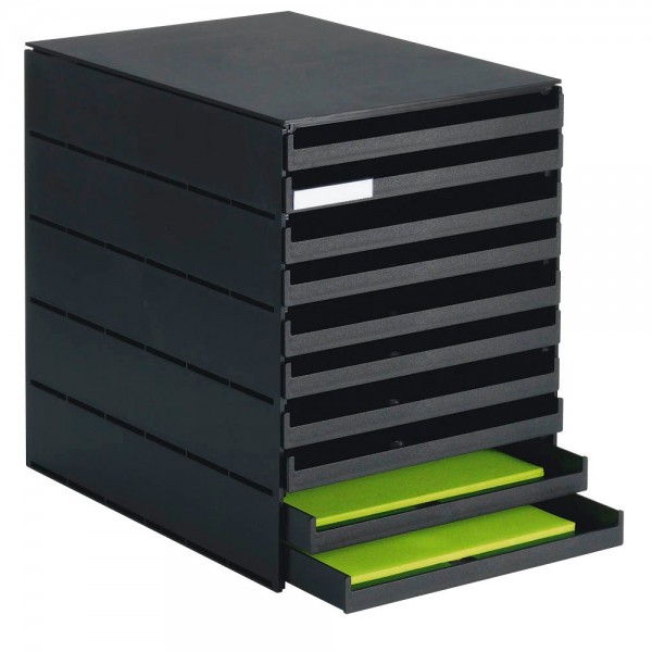 Schubladenbox styroval 10 Schubladen schwarz Maße: 24,3 x 33,5 x 32,3 cm, Gehäuse lichtgrau