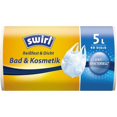 Müllbeutel 5l Swirl 33x36mm Folie transparent Bad+Kosmetik, antbakteriell,reißfest, 40 St./Pack