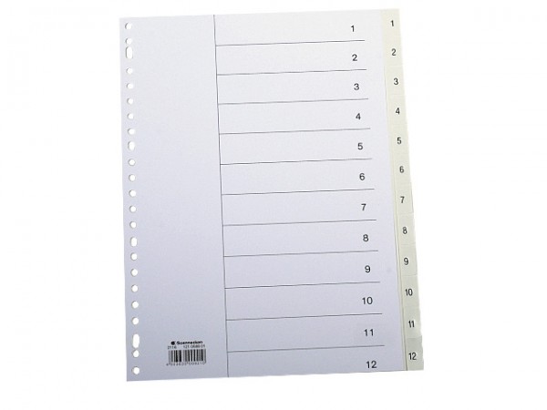 Register A4 1-12 Plastik PP weiß Maße: 22,5 x 29,7 cm (B x H)