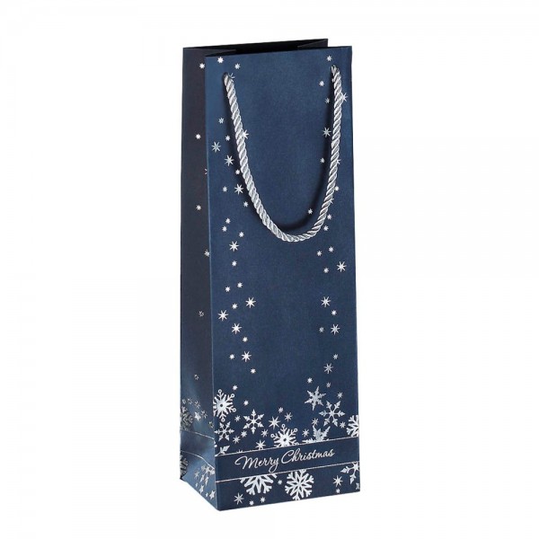 Geschenktasche Premium Bottle Silver Snowflakes Maße:12,5x36x8,5cm , 3 St./Pack