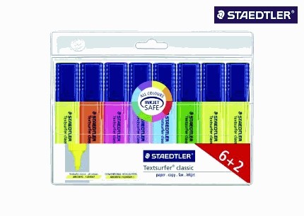 TEXTMARKER STAEDTLER CLASSIC 364 8-ER ETUI GELB,BLAU,GRÜN,PINK,ORANGE,ROT+ 2 GRATIS