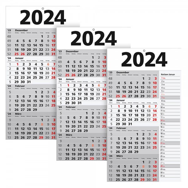 Kalender 4-Monate 30x45 cm Datumschieber 2024 4 sichtbare Monatsblöcke, 3 St./Pack