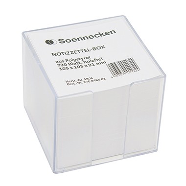 Notizzettelbox 10,5x10,5x9,1cm Kunststoff klar gefüllt mit 720 Blatt weiß