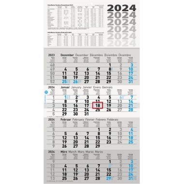 Kalender 4-Monate 30x48,5cm Datumschieber 2024 Druckfarbe: schwarz/blau