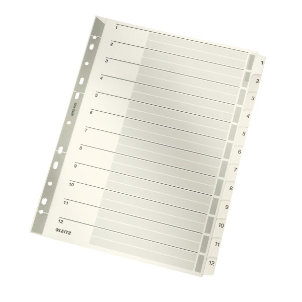 Register A4 1-12 Karton grau Mit beschriftbarem Deckblatt