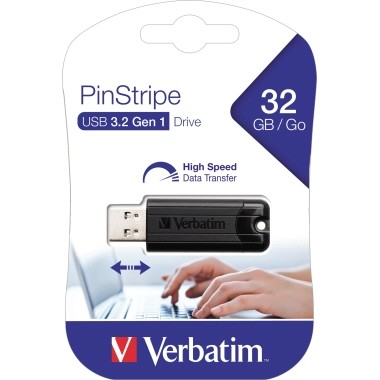 USB Stick Verbatim PinStripe 32 Gbyte USB 3.2 Gen1 Maße:19x7x55mm (BxHxT) schwarz