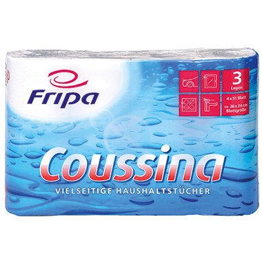 Haushaltsrollen 3-lagig 4x51 Blatt Fripa Coussina weiß, 4 Rl./Pack.