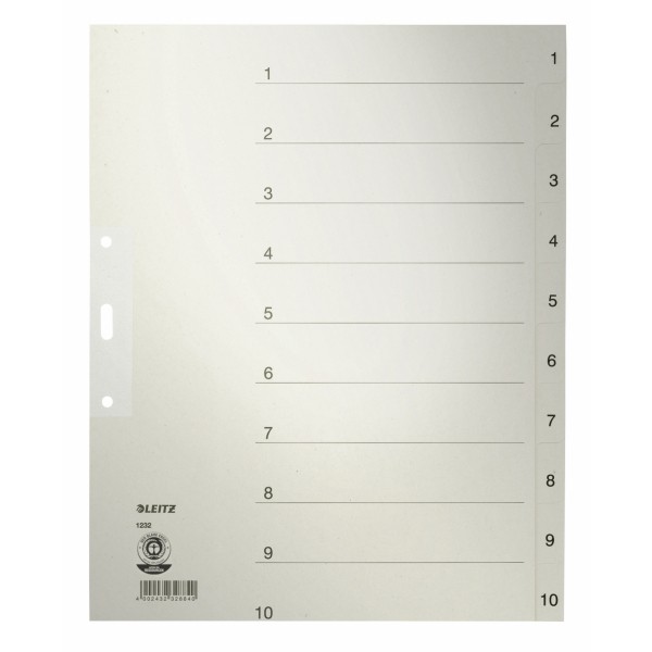 Register A4 1-10 Papier Überbreite grau Format: 240 x 300 mm