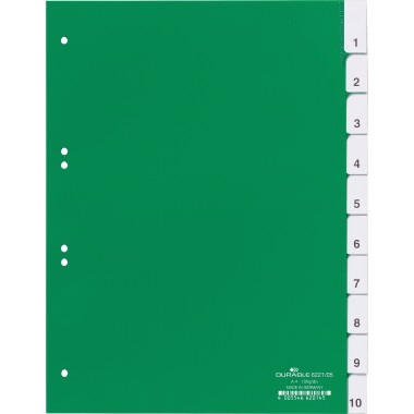 Register A4 blanko 10-teilig Hartfolie grün Beschriftungsschild auswechselbar