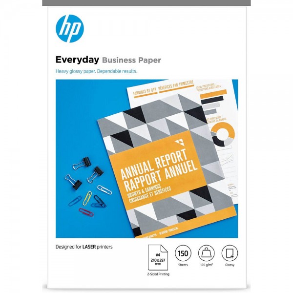HP Fotopapier A4 120g/m² glänzend weiß beidseitig bedruckbar mit Laser, 150 Bl./Pack