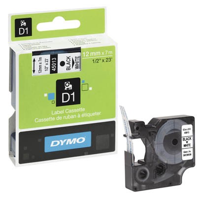 Bänder Dymo 45013 D1 12mmx7m schwarz/weiß laminiert , S0720530