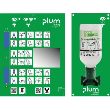 Augenspülstation PLUM 1x500 ml Flasche Plum Augenspüllösung Piktogrammtafel mit Spiegel